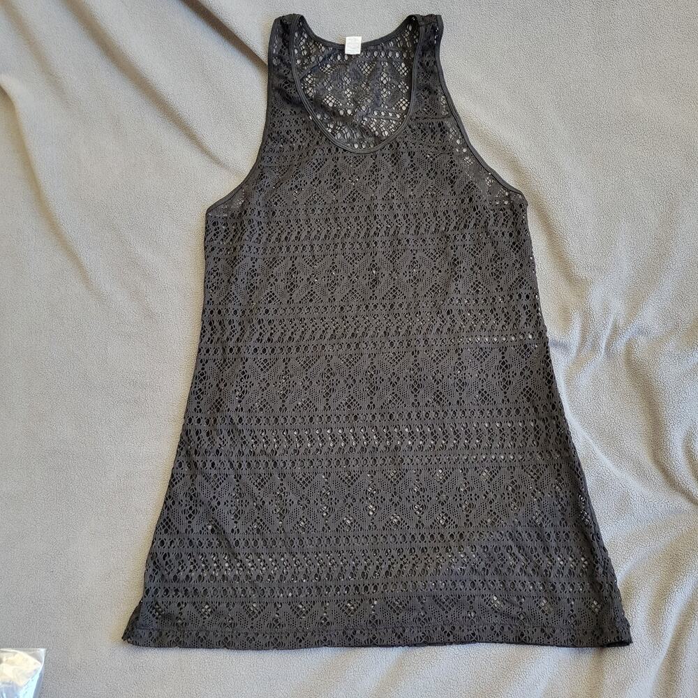 FRESHWATER Swim Cover Up Eyelet Trim Dress Womens XXL Black Beach Pool Vacation